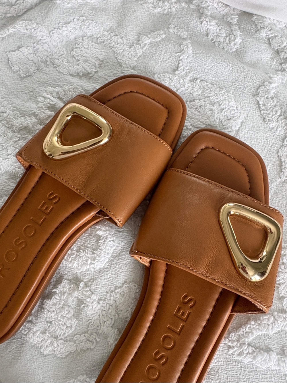 AEROSOLES Cognac Slide Sandals with Gold Accent - Picture 3 of 3